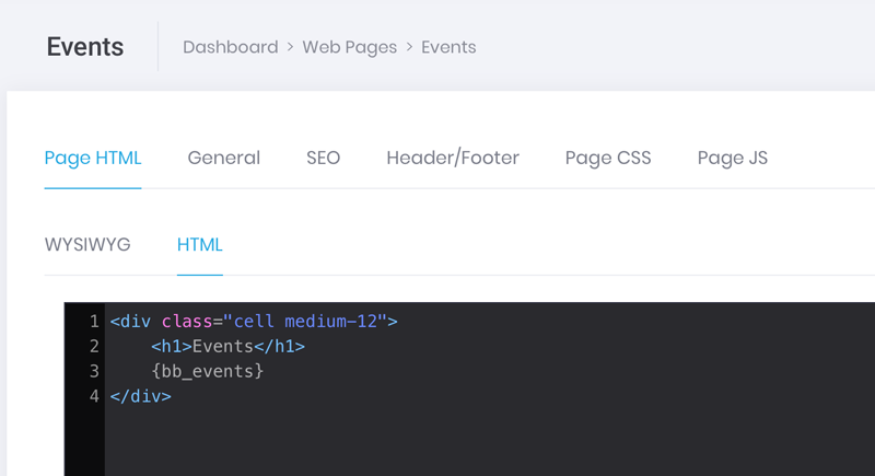 events on a web page screenshot