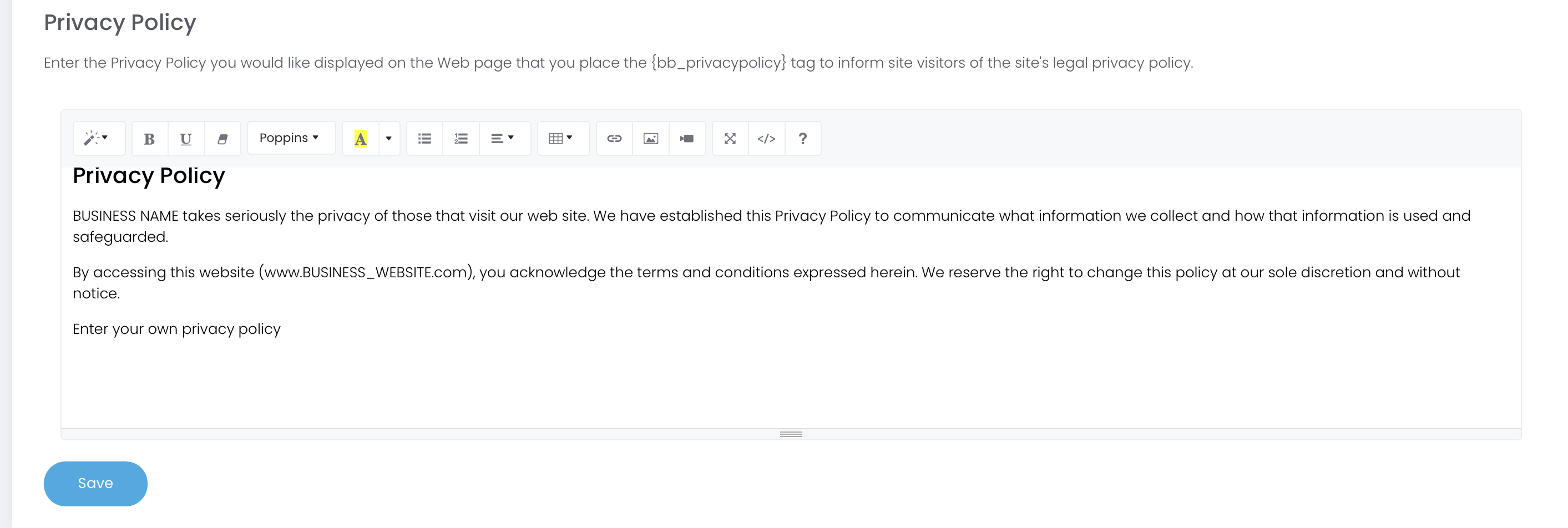 Privacy Policy tab screenshot