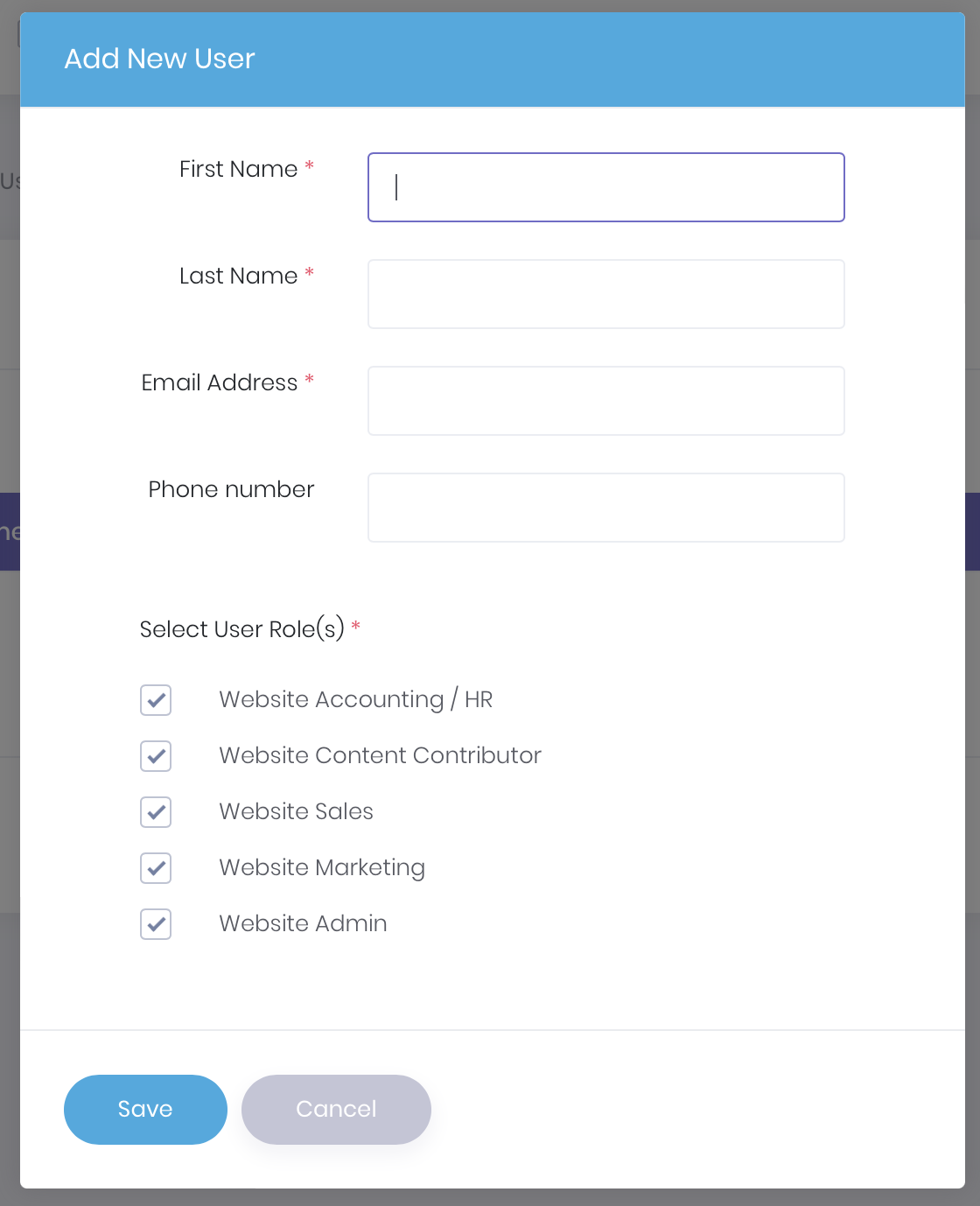 create new user form