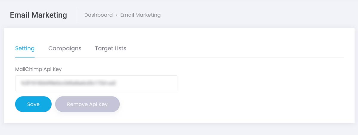 Add MailChimp API Key screenshot