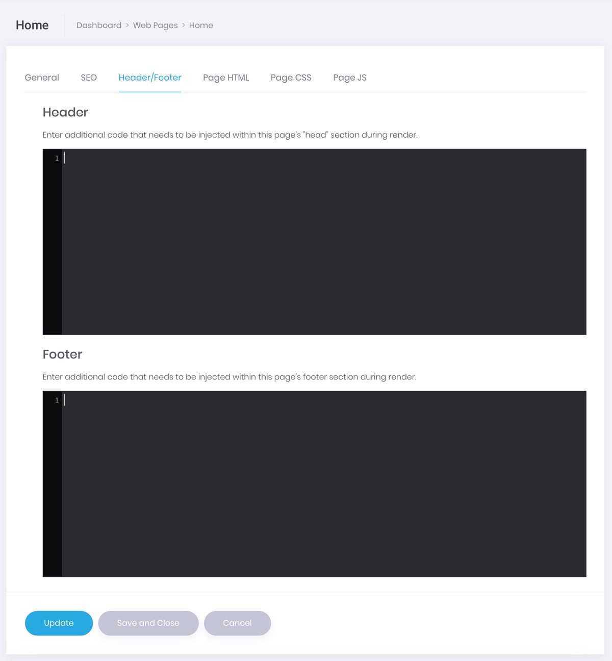 Edit Web Page Header/Footer screenshot