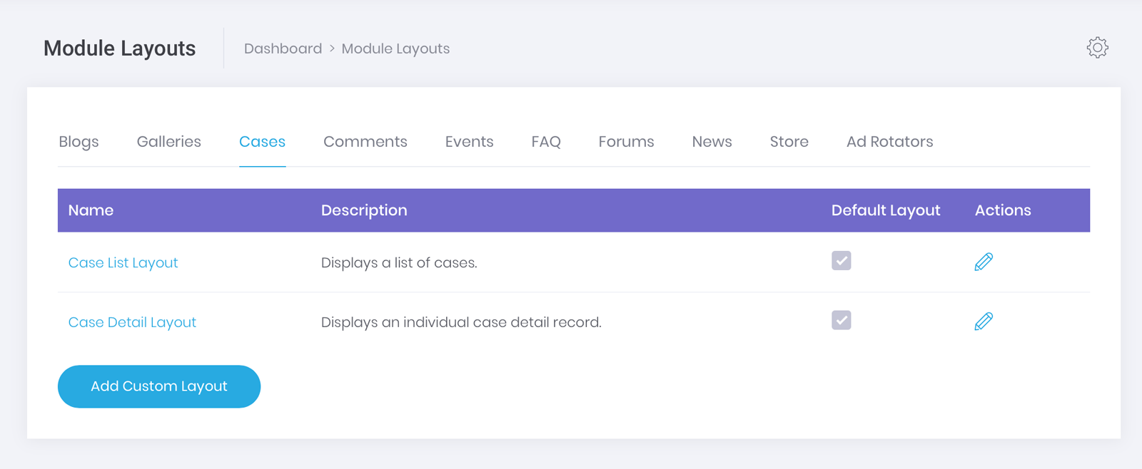 Cases Module Layouts screenshot